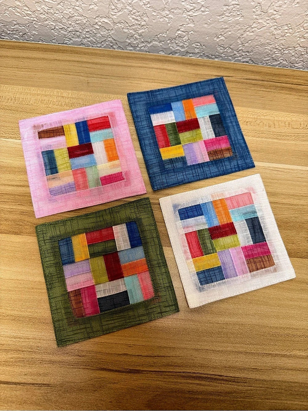 Set of 4 Geometric Textile Decor Drink Coasters Handmade Cottage Korea New